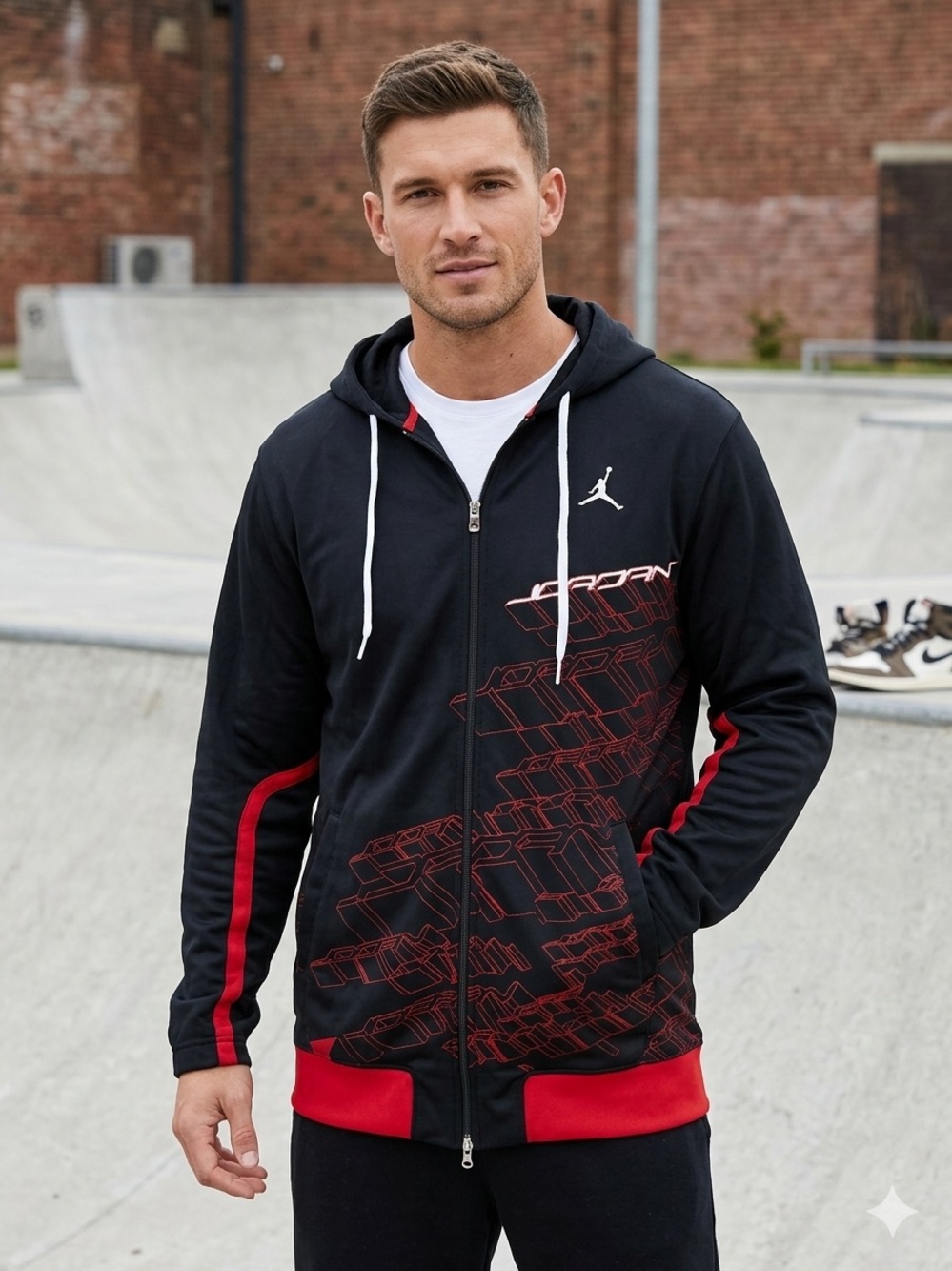 Vintage Nike Air Jordan XX2 Full Zip Hoodie Track Jacket Mens Large Black Red‎